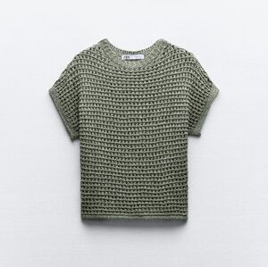 ZARA NEW POINTELLE KNIT CROP TOP